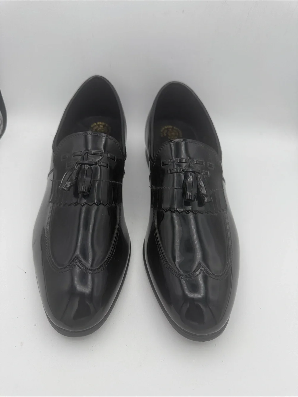 Mens Barclay black patent faux leather high polish formal slip on shoes sz 12 W